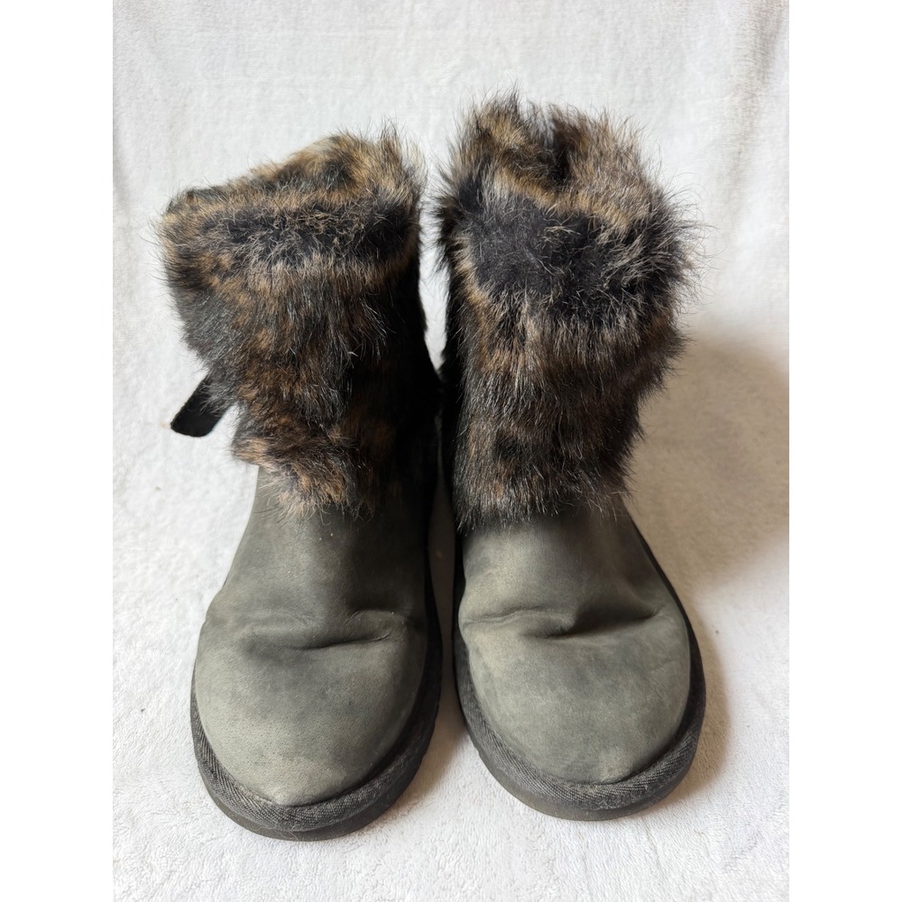 UGG Australia Faux Fur Collar Boots Womens 5 Grey Good Suede Sheepskin Lining